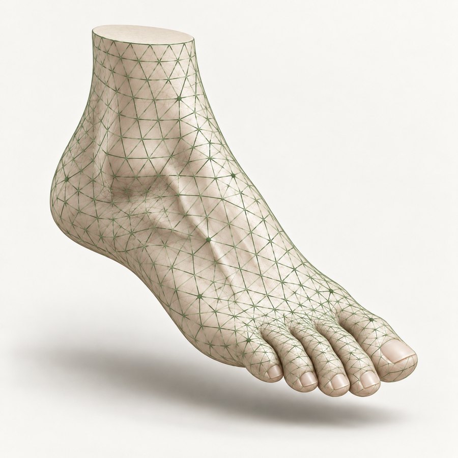 A 3D triangulated mesh model of a bare foot