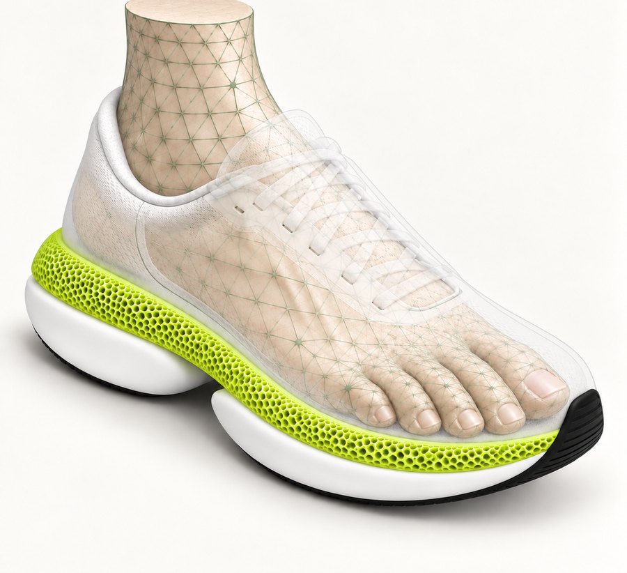 The foot mesh shown inside a translucent FitX 01 upper and midsole